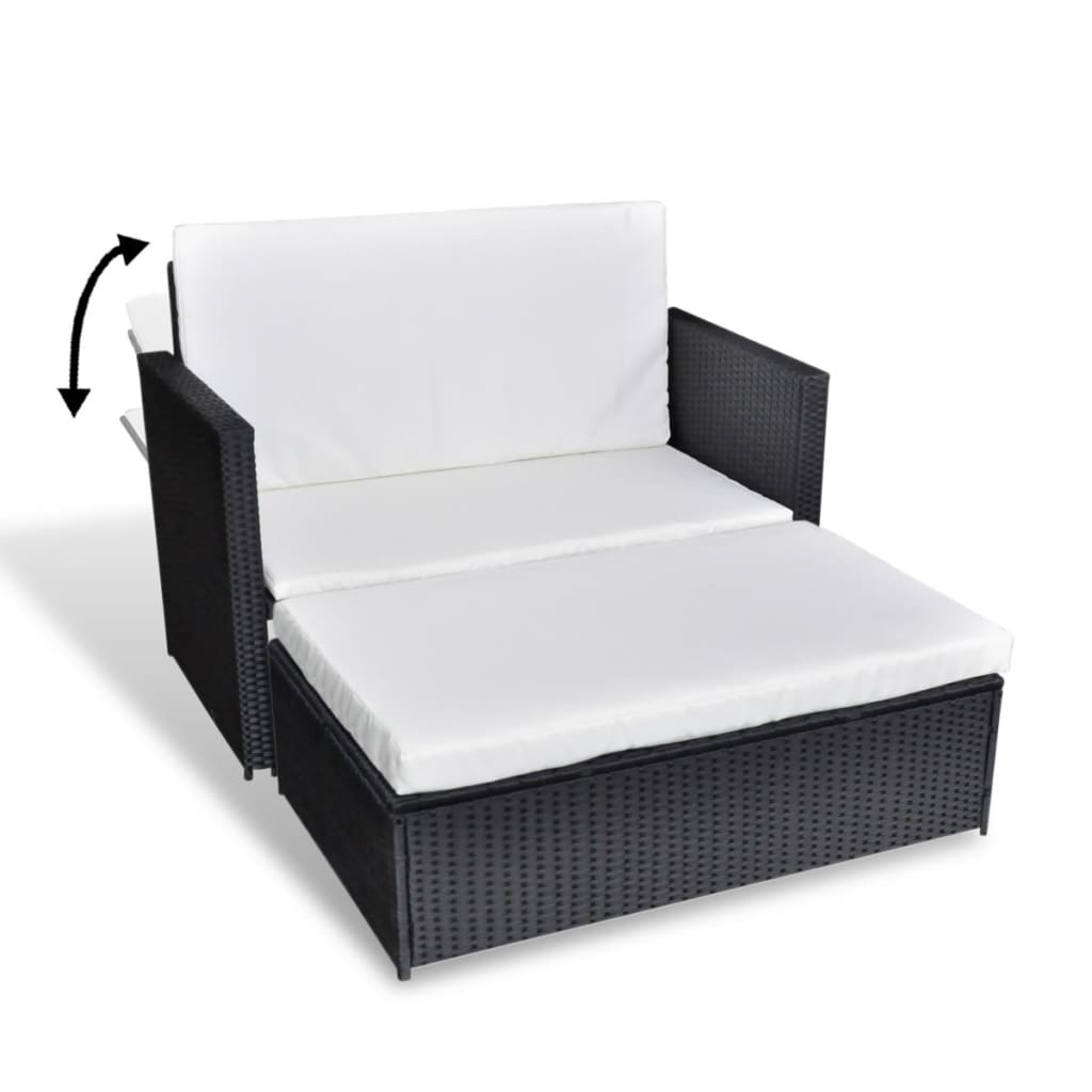 vidaXL 2 Seater Sofa Patio Deck Wicker Sleeper Sofa with Cushions PE Rattan-15