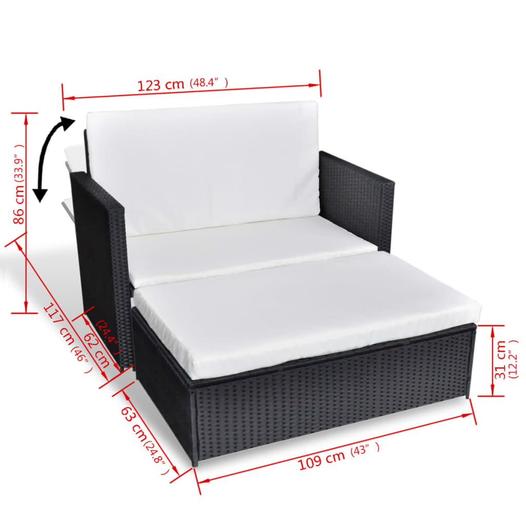vidaXL 2 Seater Sofa Patio Deck Wicker Sleeper Sofa with Cushions PE Rattan-7