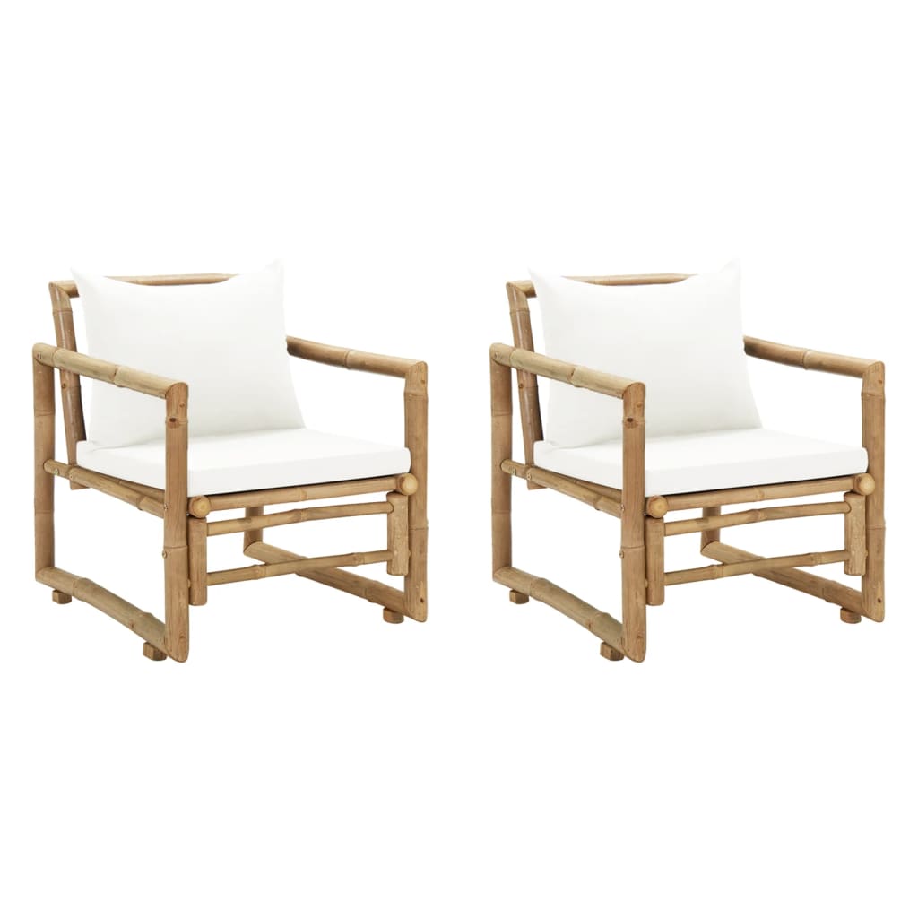 vidaXL Patio Chairs 2 Pcs Outdoor Patio Dining Chair with Cushions Bamboo-2