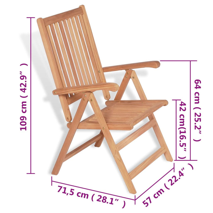 vidaXL Outdoor Recliner Chairs Patio Reclining Lounge Chair Solid Wood Teak-17