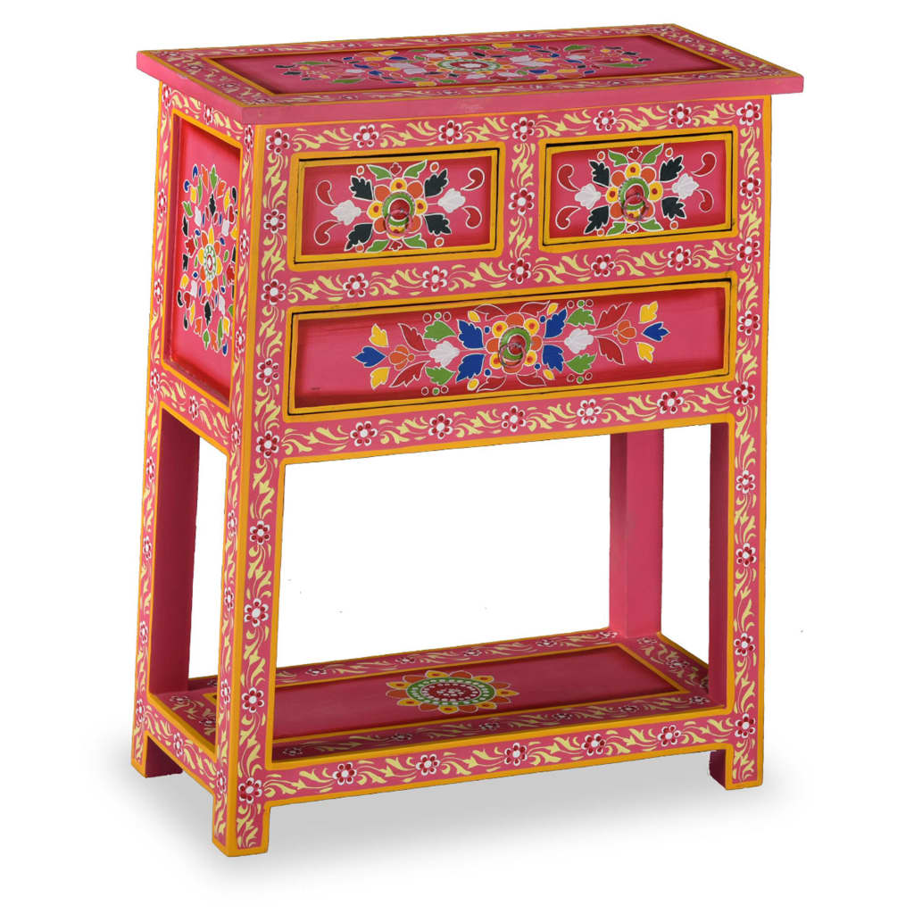 vidaXL Sideboard with Drawers Solid Mango Wood Pink Hand Painted-14