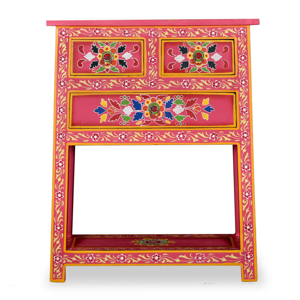 vidaXL Sideboard with Drawers Solid Mango Wood Pink Hand Painted-18