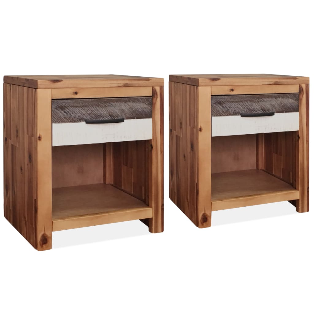 vidaXL Nightstand Bedside Table with Compartment Cabinet Solid Wood Acacia-5