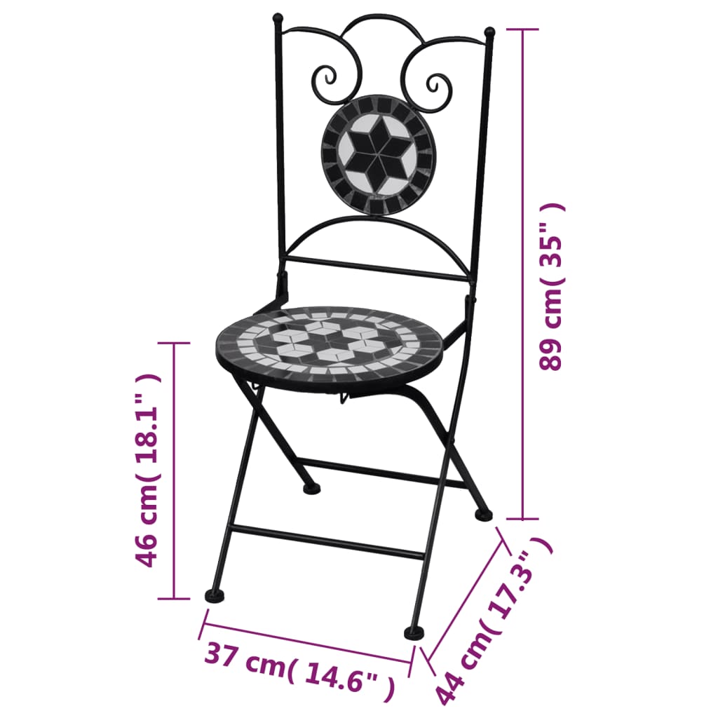 vidaXL Folding Bistro Chairs 2 Pcs Folding Outdoor Chair for Patio Ceramic-7