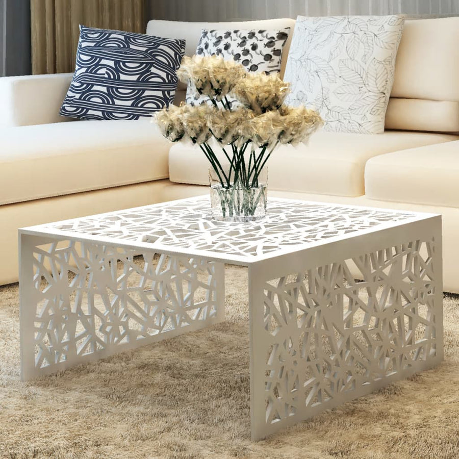 vidaXL Coffee Table Silver Geometric Openwork Design Aluminum-0