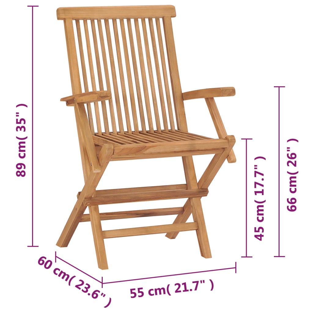 vidaXL Patio Chairs Outdoor Bistro Folding Chair with Armrest Solid Wood Teak-21