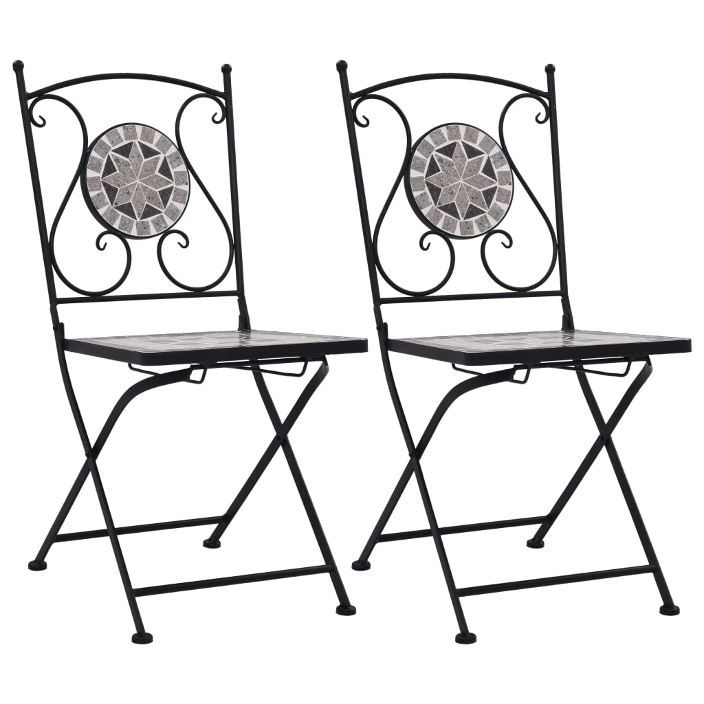 vidaXL Folding Bistro Chairs 2 Pcs Mosaic Bistro Outdoor Patio Chair Ceramic-5