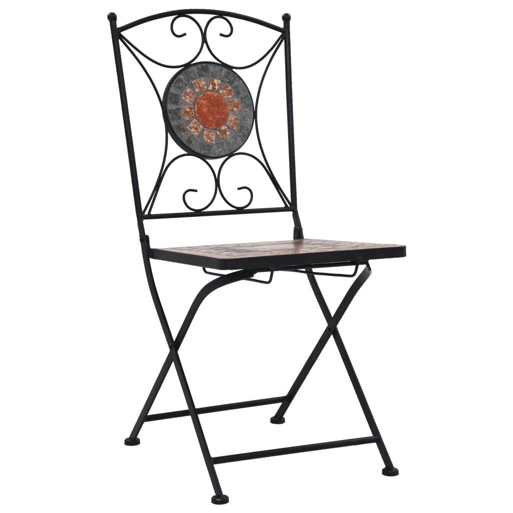 vidaXL Folding Bistro Chairs 2 Pcs Mosaic Bistro Outdoor Patio Chair Ceramic-12