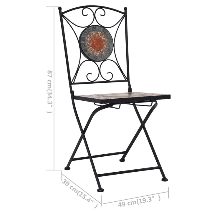 vidaXL Folding Bistro Chairs 2 Pcs Mosaic Bistro Outdoor Patio Chair Ceramic-11