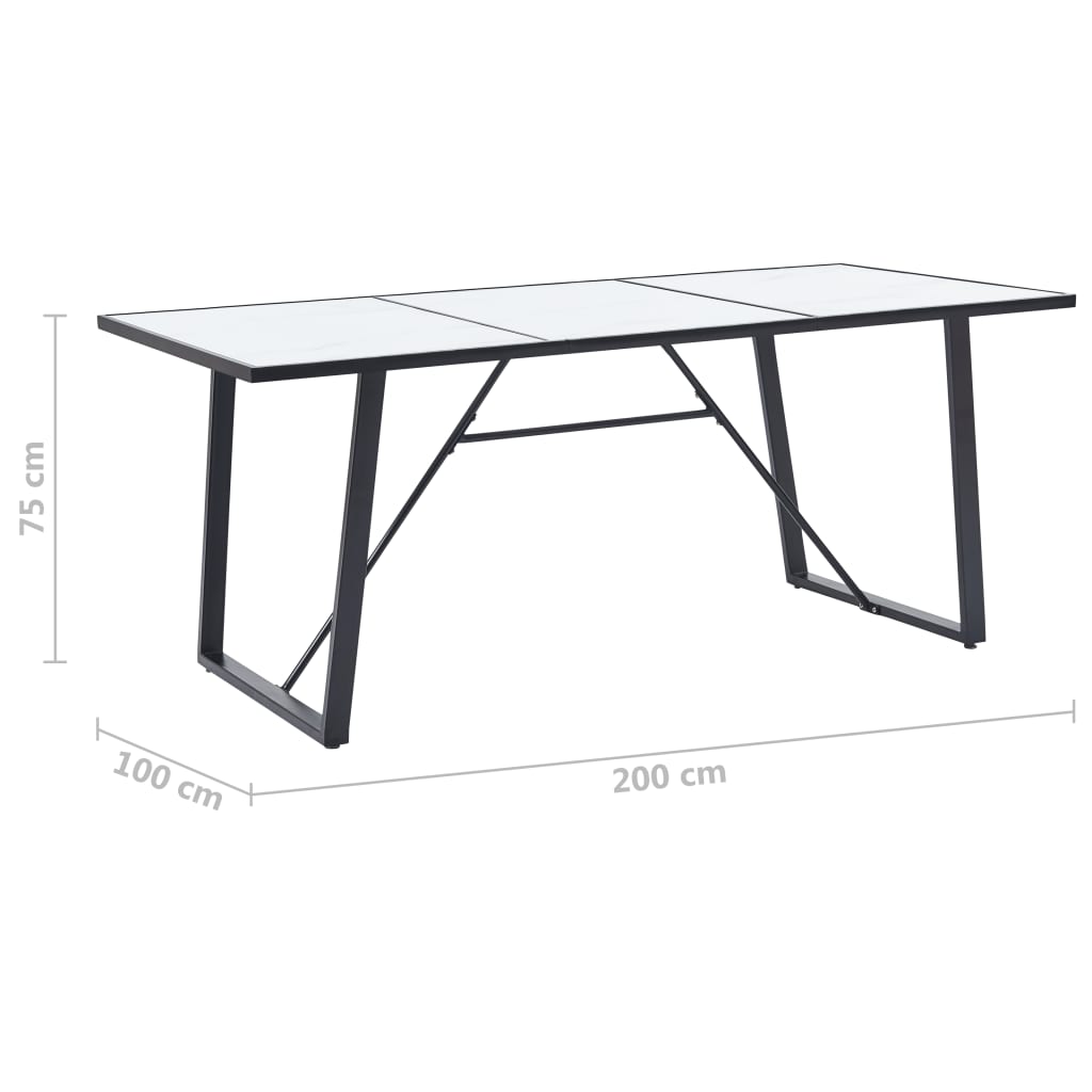 vidaXL Dining Table Kitchen Table Home Dining Room Table White Tempered Glass-2