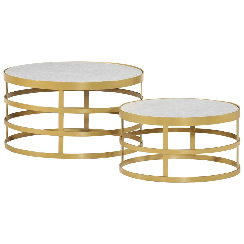 vidaXL 2 Piece Coffee Table Set Marble Brass and White-1