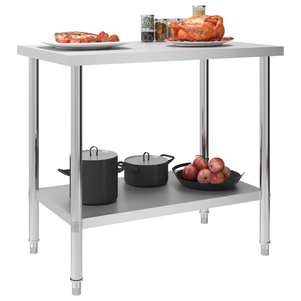 vidaXL Kitchen Work Table Hotel Prep Work Table with underhelf Stainless Steel-32