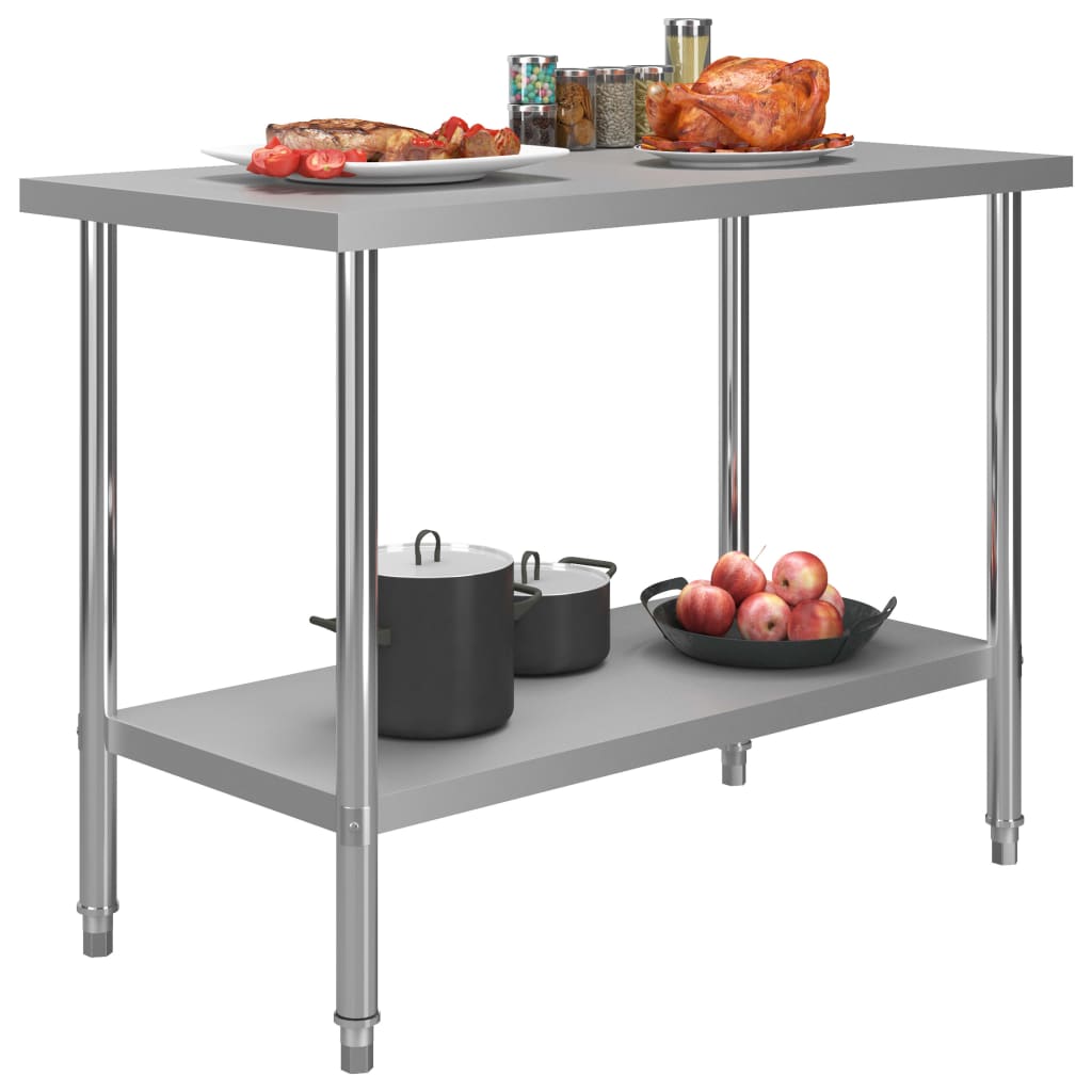 vidaXL Kitchen Work Table Hotel Prep Work Table with underhelf Stainless Steel-40