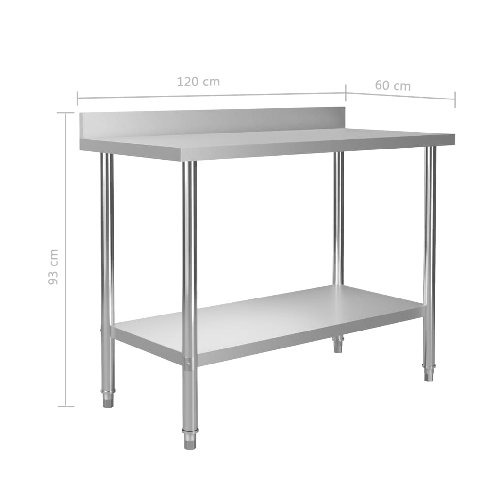 vidaXL Kitchen Work Table Hotel Prep Work Table with underhelf Stainless Steel-7