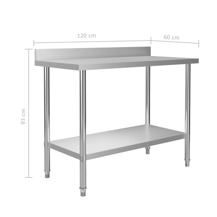 vidaXL Kitchen Work Table Hotel Prep Work Table with underhelf Stainless Steel-7