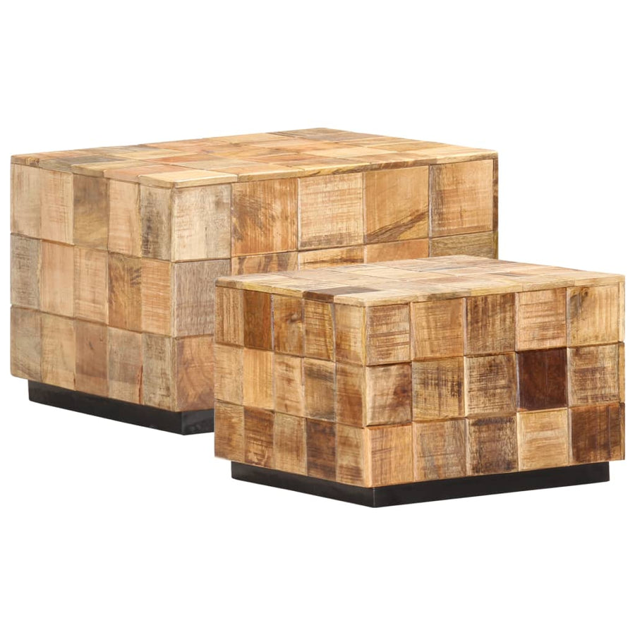 vidaXL Coffee Tables 2 pcs with Block Design Rough Mango Wood-0