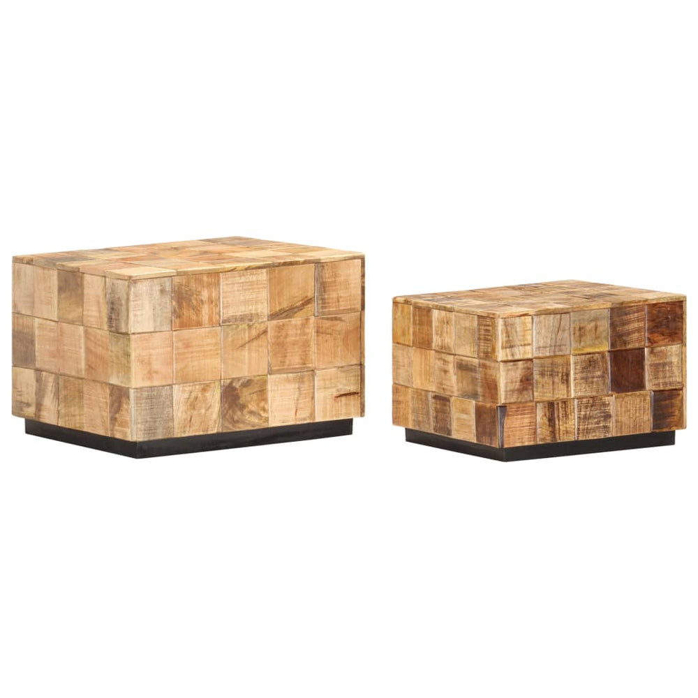 vidaXL Coffee Tables 2 pcs with Block Design Rough Mango Wood-1