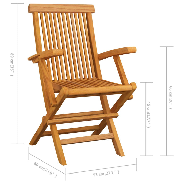 vidaXL Patio Chairs Outdoor Bistro Folding Chair with Armrest Solid Wood Teak-6