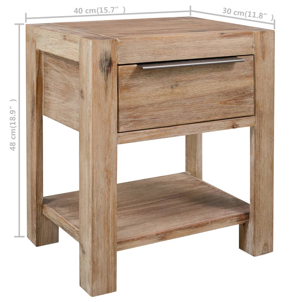 vidaXL Nightstand Bedside Cabinet Nightstand with Drawer Solid Wood Acacia-4