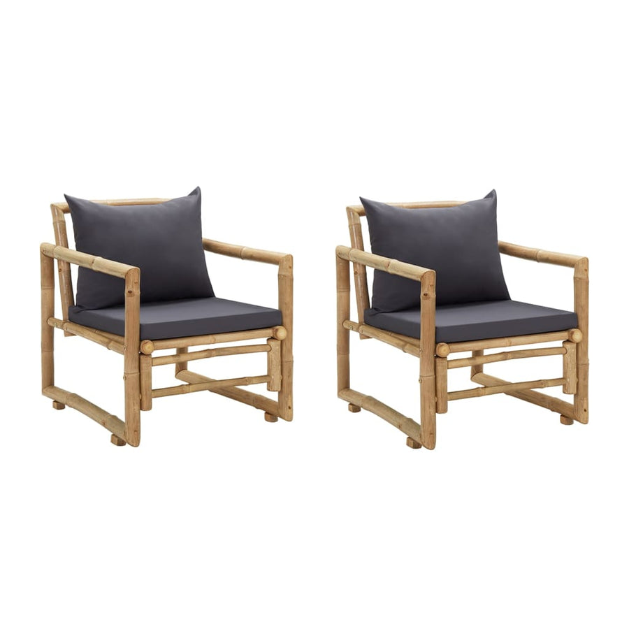 vidaXL Patio Chairs 2 Pcs Outdoor Patio Dining Chair with Cushions Bamboo-0