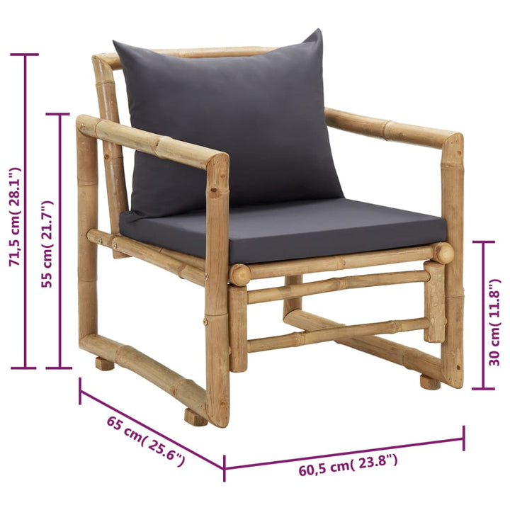 vidaXL Patio Chairs 2 Pcs Outdoor Patio Dining Chair with Cushions Bamboo-15