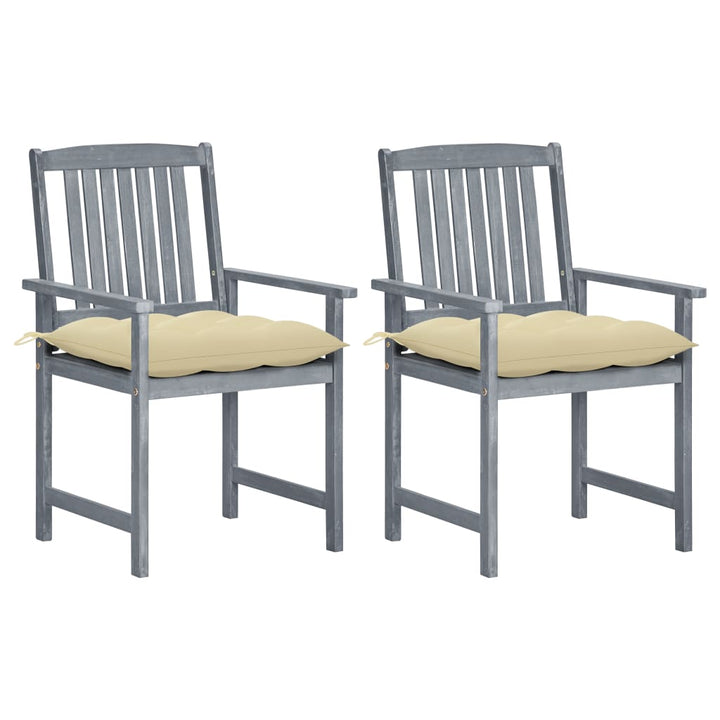 vidaXL Patio Chairs Outdoor Dining Chair with Cushions Gray Solid Wood Acacia-55