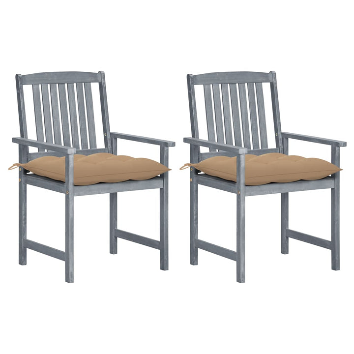 vidaXL Patio Chairs Outdoor Dining Chair with Cushions Gray Solid Wood Acacia-44