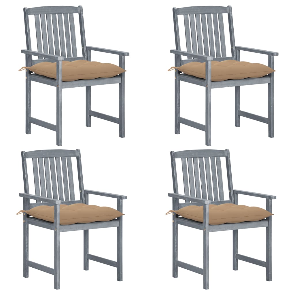 vidaXL Patio Chairs Outdoor Dining Chair with Cushions Gray Solid Wood Acacia-47