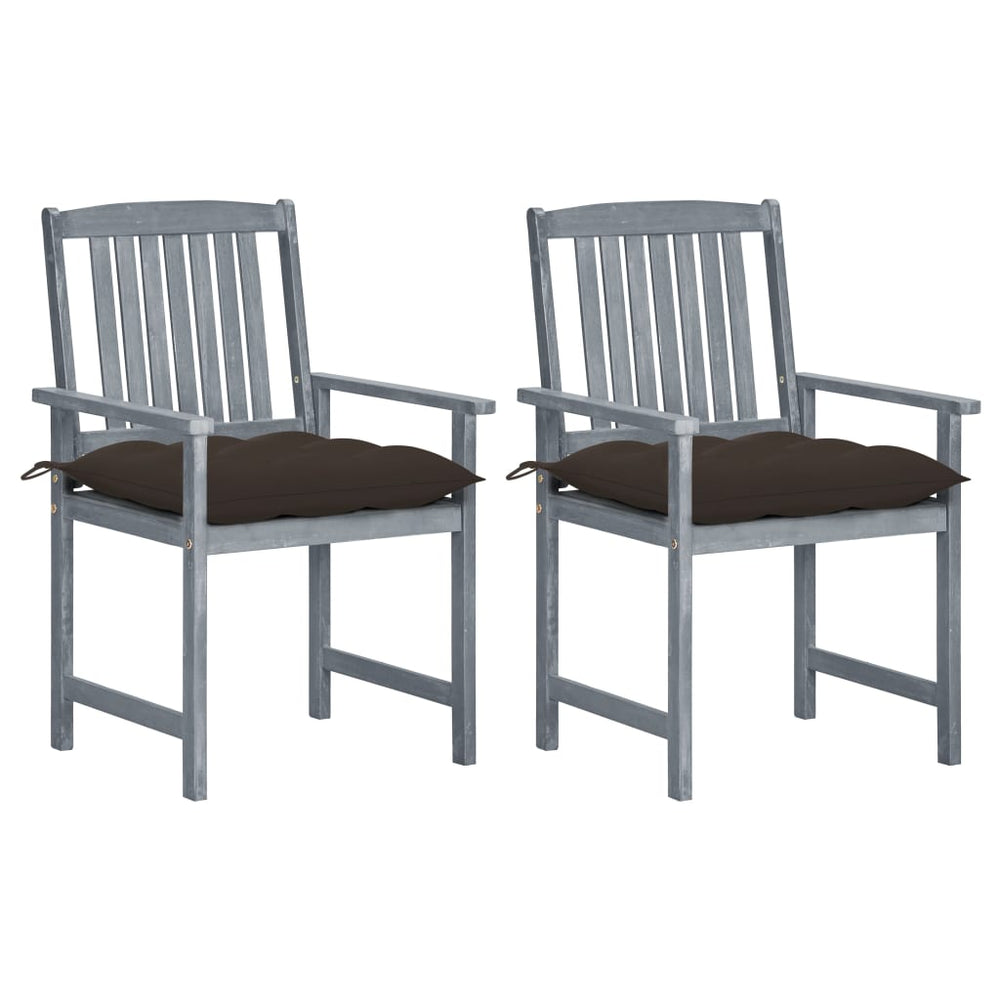 vidaXL Patio Chairs Outdoor Dining Chair with Cushions Gray Solid Wood Acacia-10