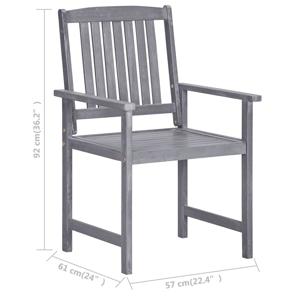 vidaXL Patio Chairs Outdoor Dining Chair with Cushions Gray Solid Wood Acacia-54