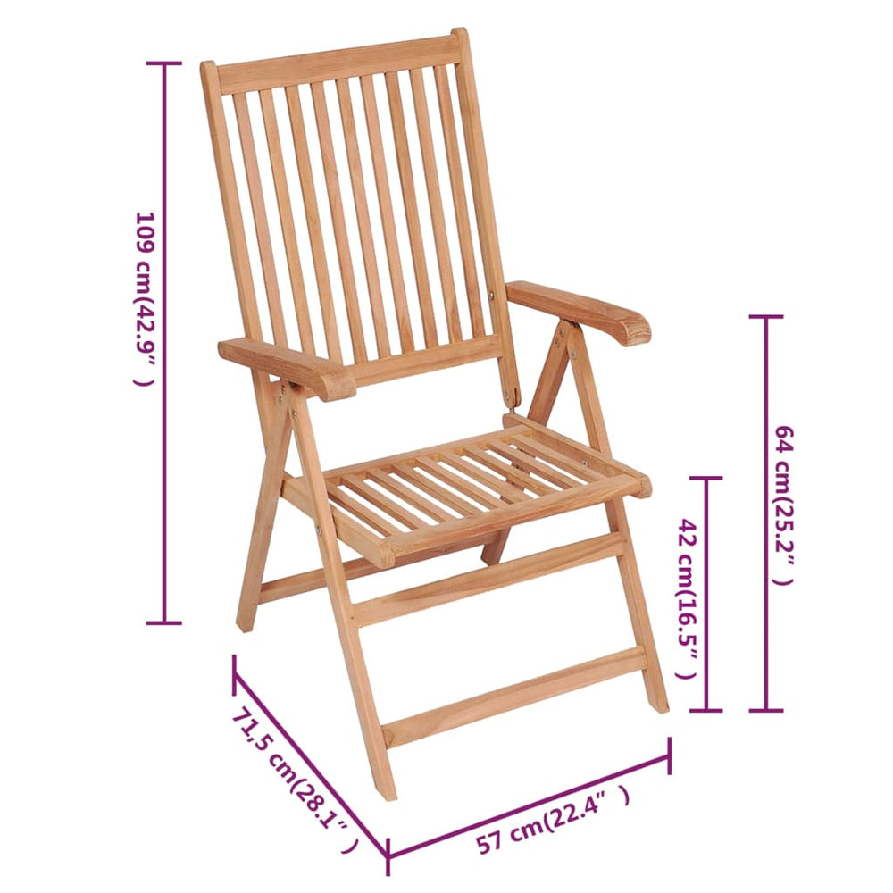 vidaXL Outdoor Recliner Chairs Patio Reclining Lounge Chair Solid Wood Teak-0