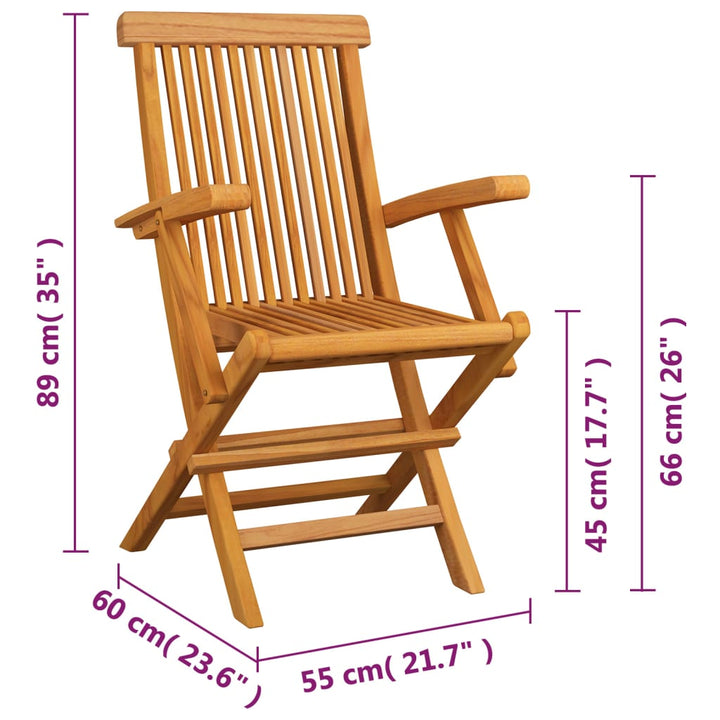 vidaXL Patio Chairs Outdoor Bistro Folding Chair with Armrest Solid Wood Teak-13