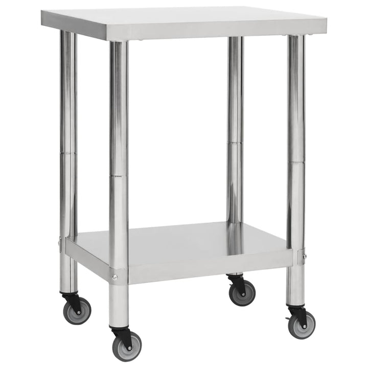 vidaXL Kitchen Work Table Hotel Prep Work Table with Wheels Stainless Steel-24