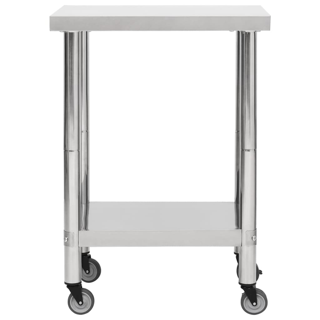 vidaXL Kitchen Work Table Hotel Prep Work Table with Wheels Stainless Steel-33