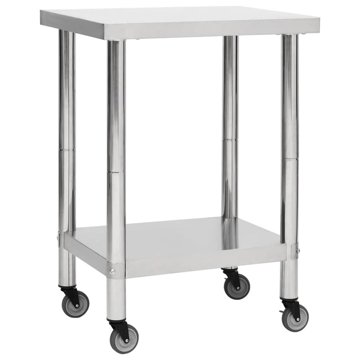 vidaXL Kitchen Work Table Hotel Prep Work Table with Wheels Stainless Steel-3