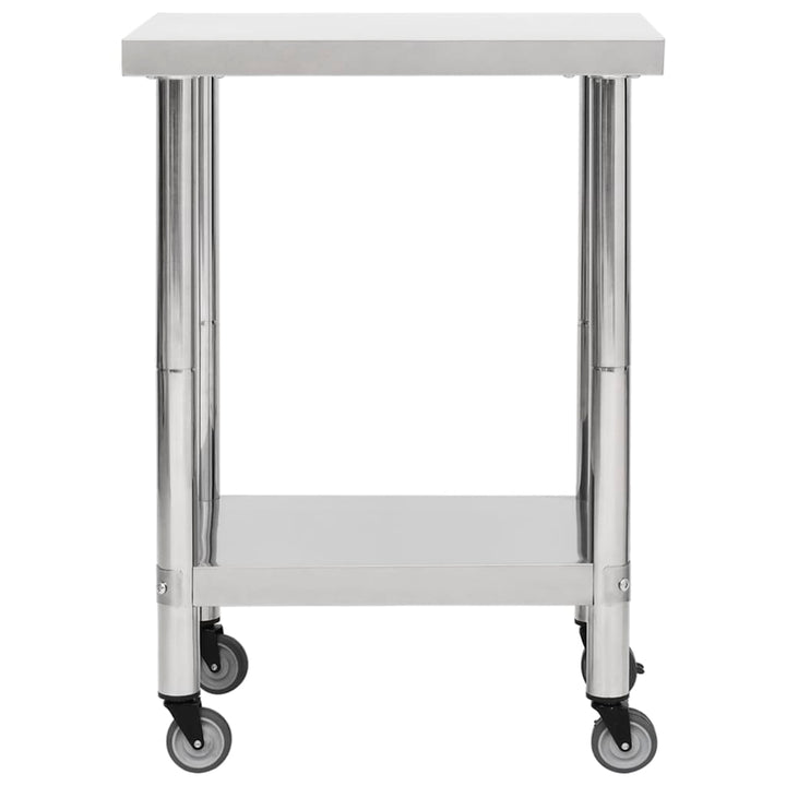 vidaXL Kitchen Work Table Hotel Prep Work Table with Wheels Stainless Steel-14