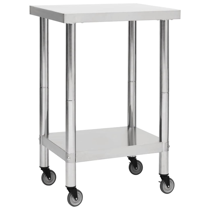vidaXL Kitchen Work Table Hotel Prep Work Table with Wheels Stainless Steel-37