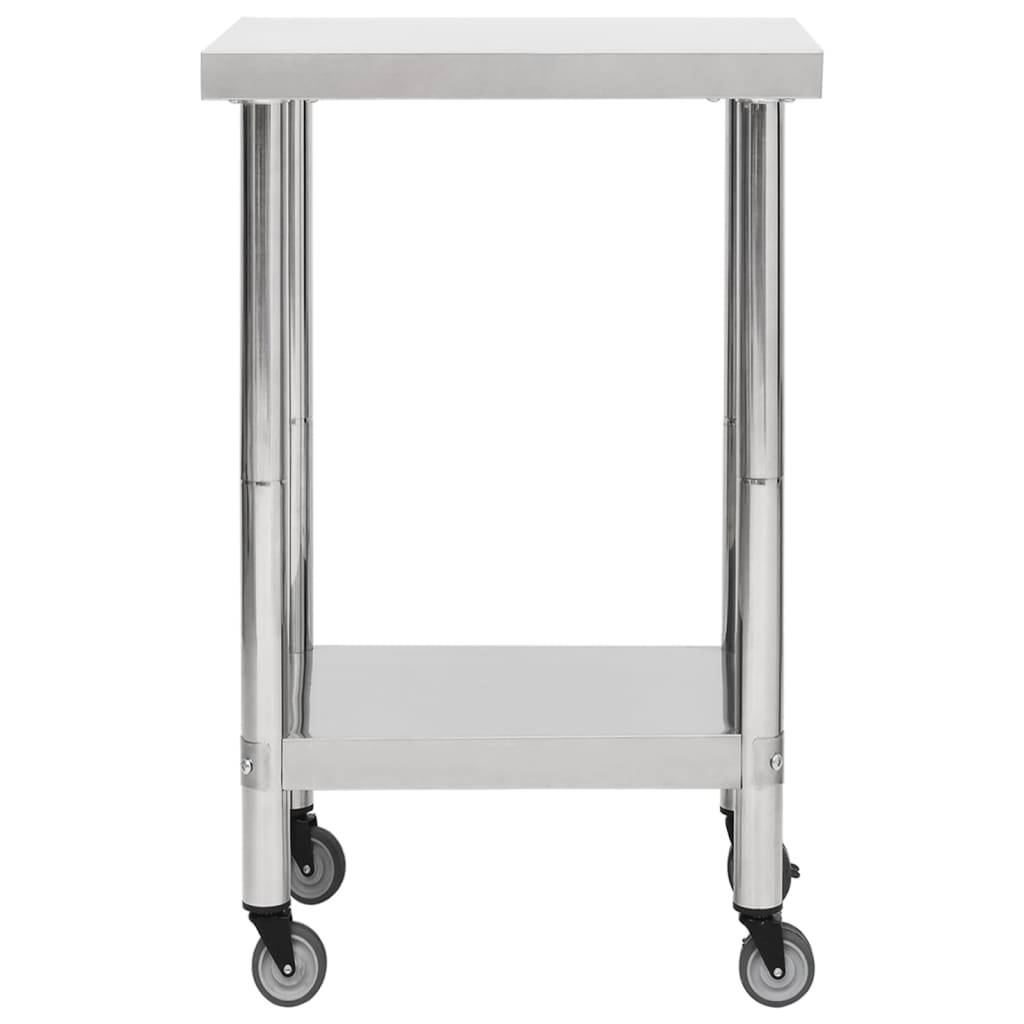 vidaXL Kitchen Work Table Hotel Prep Work Table with Wheels Stainless Steel-52