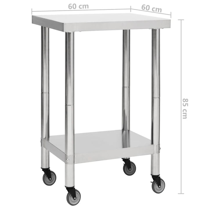vidaXL Kitchen Work Table Hotel Prep Work Table with Wheels Stainless Steel-40