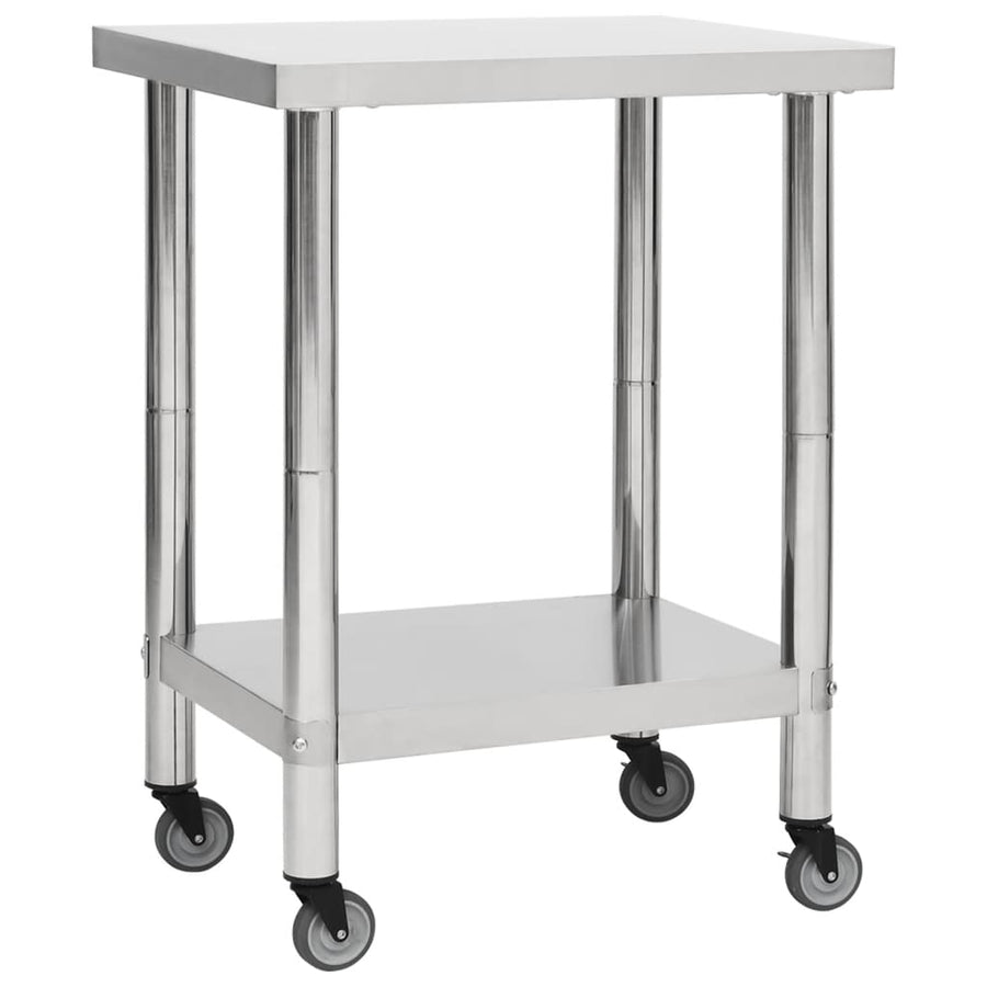 vidaXL Kitchen Work Table Hotel Prep Work Table with Wheels Stainless Steel-10