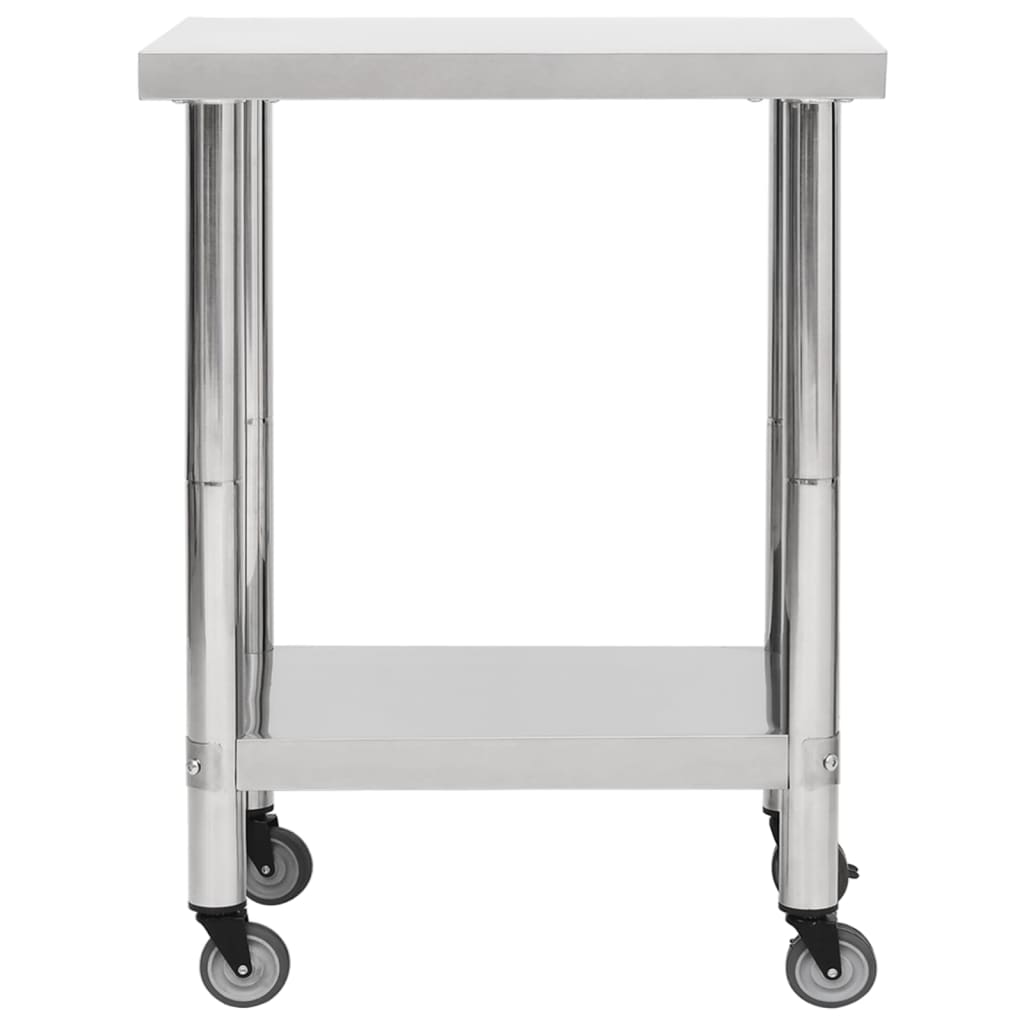 vidaXL Kitchen Work Table Hotel Prep Work Table with Wheels Stainless Steel-15