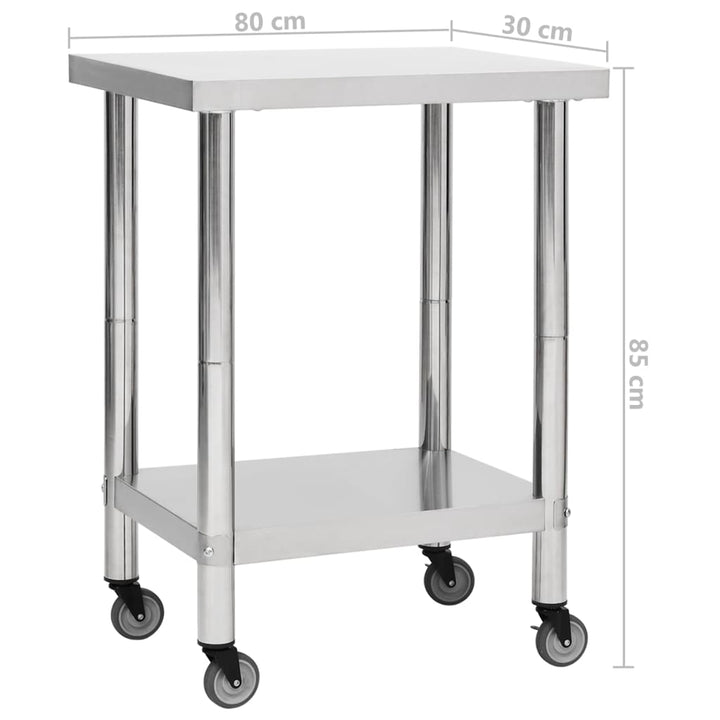 vidaXL Kitchen Work Table Hotel Prep Work Table with Wheels Stainless Steel-1