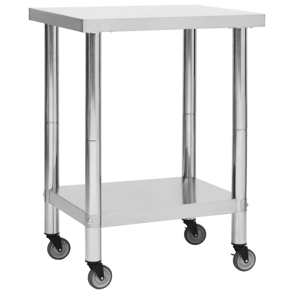vidaXL Kitchen Work Table Hotel Prep Work Table with Wheels Stainless Steel-43