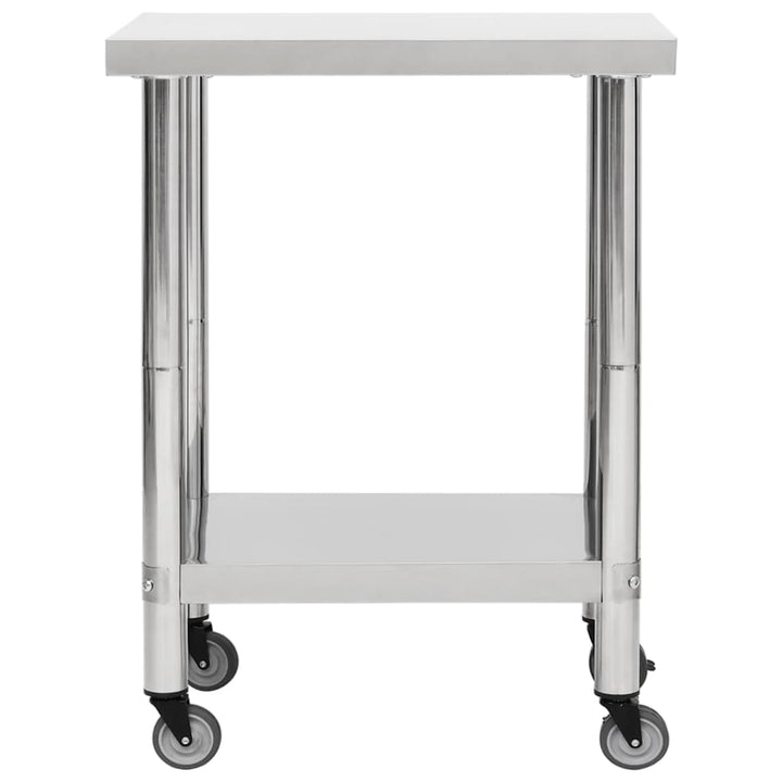 vidaXL Kitchen Work Table Hotel Prep Work Table with Wheels Stainless Steel-42