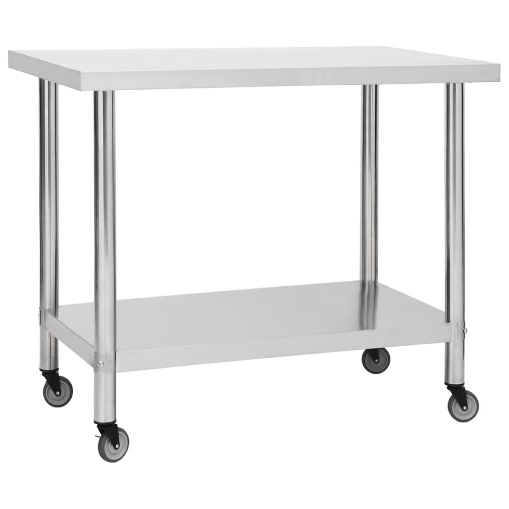 vidaXL Kitchen Work Table Hotel Prep Work Table with Wheels Stainless Steel-49