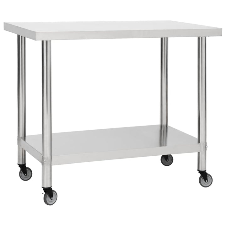vidaXL Kitchen Work Table Hotel Prep Work Table with Wheels Stainless Steel-49