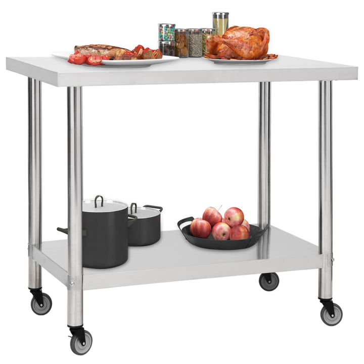 vidaXL Kitchen Work Table Hotel Prep Work Table with Wheels Stainless Steel-63