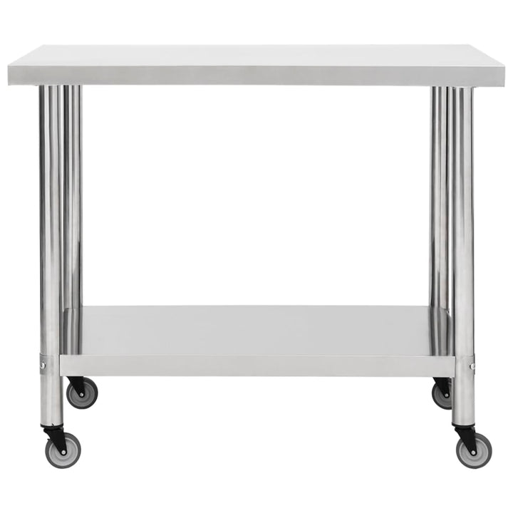 vidaXL Kitchen Work Table Hotel Prep Work Table with Wheels Stainless Steel-2