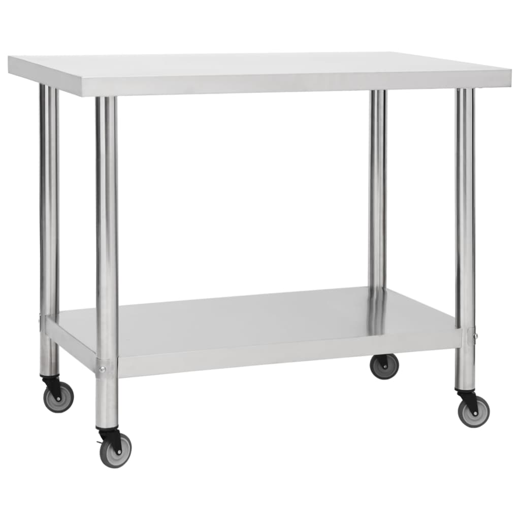 vidaXL Kitchen Work Table Hotel Prep Work Table with Wheels Stainless Steel-31