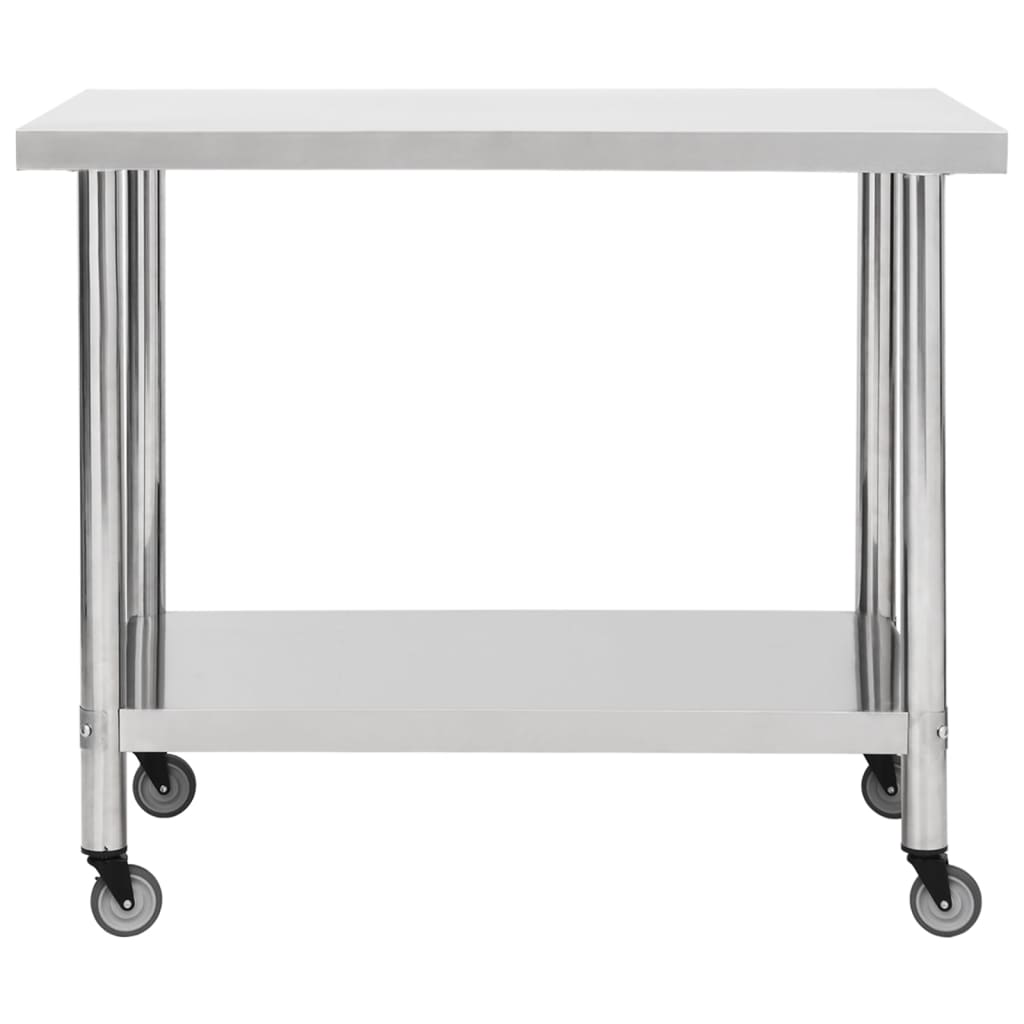 vidaXL Kitchen Work Table Hotel Prep Work Table with Wheels Stainless Steel-53